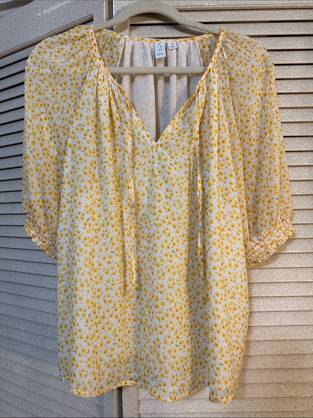 Joie Cream and Yellow Floral Tie-Front Peasant Blouse
